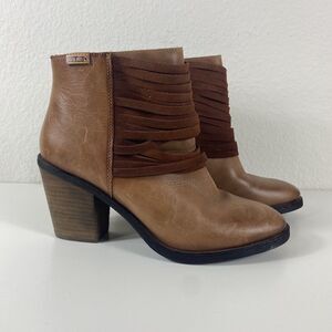 Pikolinos Alicante Women's 9.5‎ Ankle Boots Heels Cognac Brown Leather Suede